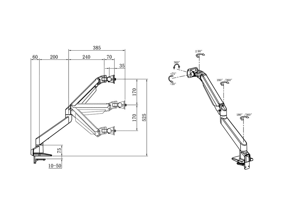 Multibrackets 32" M Gas Lift Arm Samsung G7 Single Black | 7350105213274