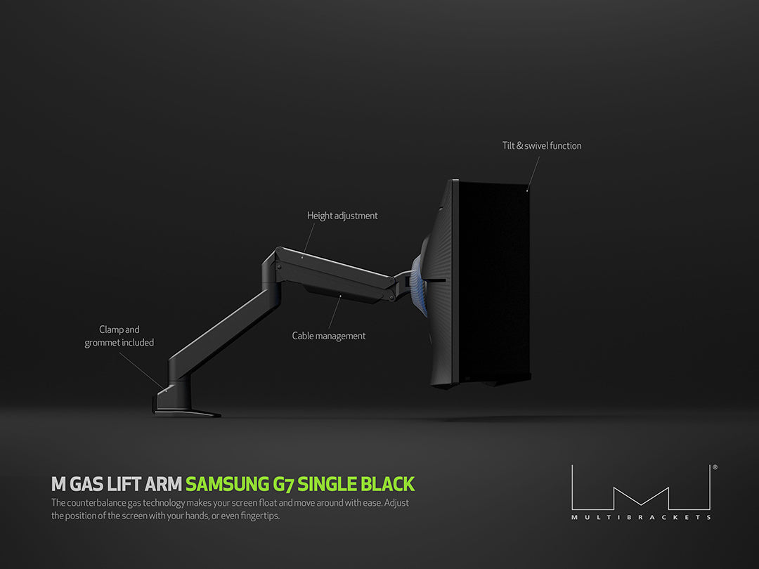 Multibrackets Up to 32" M Gas Lift Arm Samsung G7 Single Black Monitor Arm Desk Mount Multibrackets