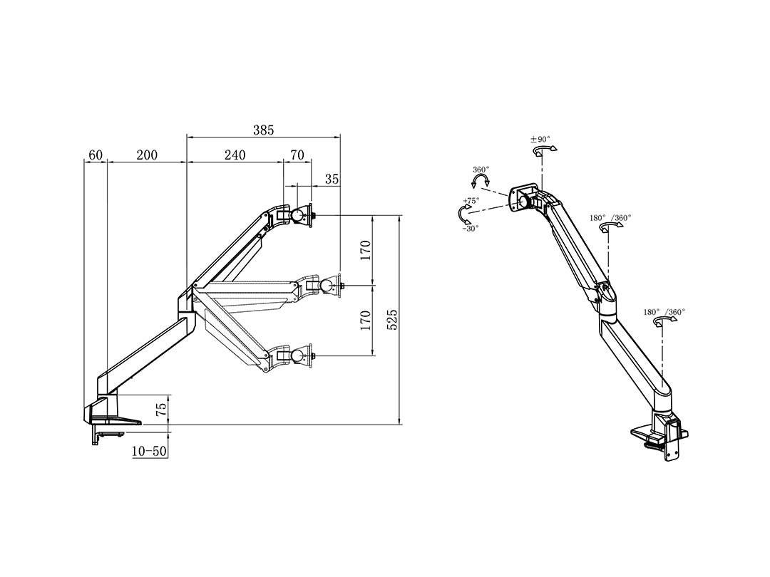 Multibrackets Up to 49" M Gas Lift Arm Samsung G9 Single Black Monitor Arm Desk Mount Multibrackets