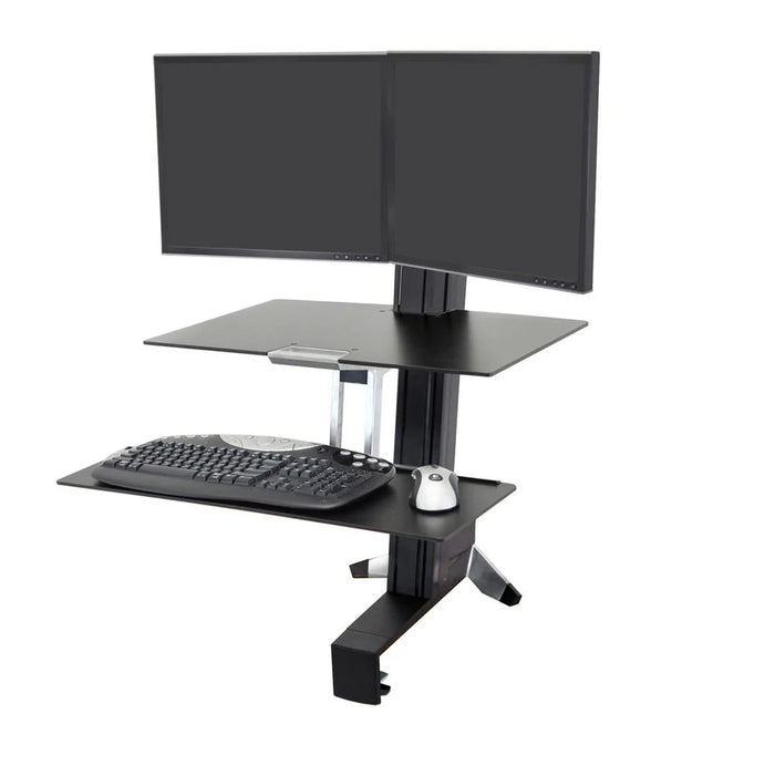 Ergotron 33-349-200 WorkFit-S, Dual Workstation with Worksurface, Black Monitor Arm Desk Mount Ergotron
