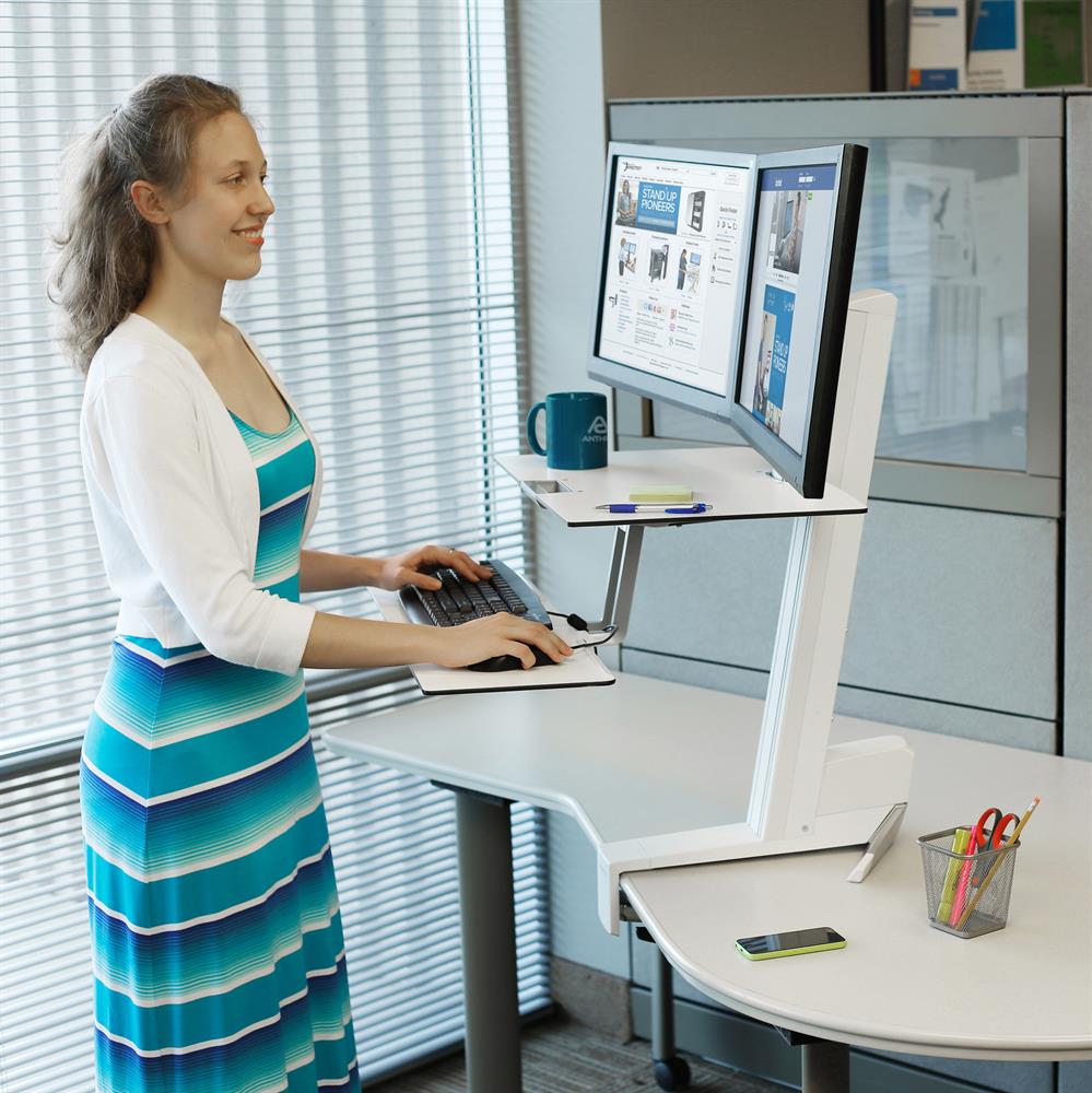 Ergotron 33-349-211 WorkFit-S, Dual Workstation with Worksurface, White Monitor Arm Desk Mount Ergotron