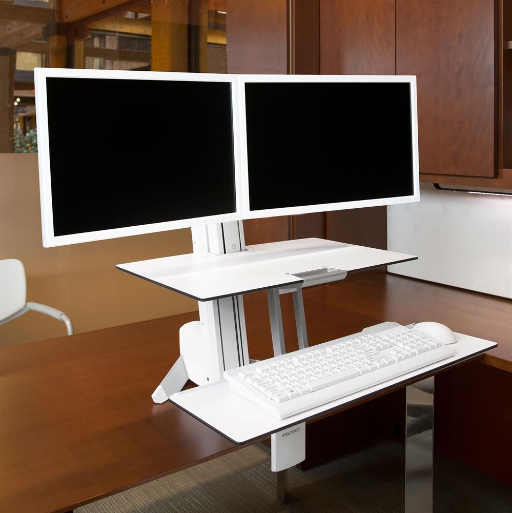 Ergotron 33-349-211 WorkFit-S, Dual Workstation with Worksurface, White Monitor Arm Desk Mount Ergotron