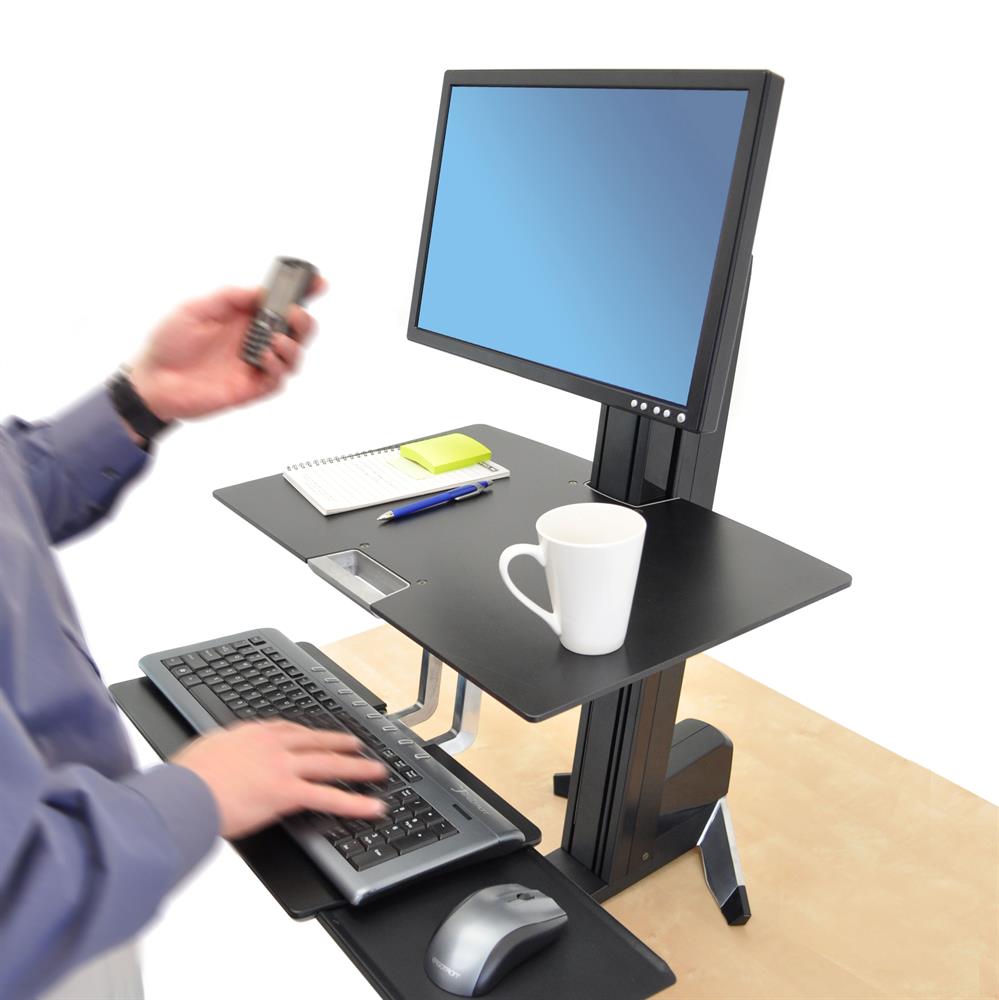 Ergotron 33-350-200 WorkFit-S, Single LD Workstation with Worksurface, Black Monitor Arm Desk Mount Ergotron