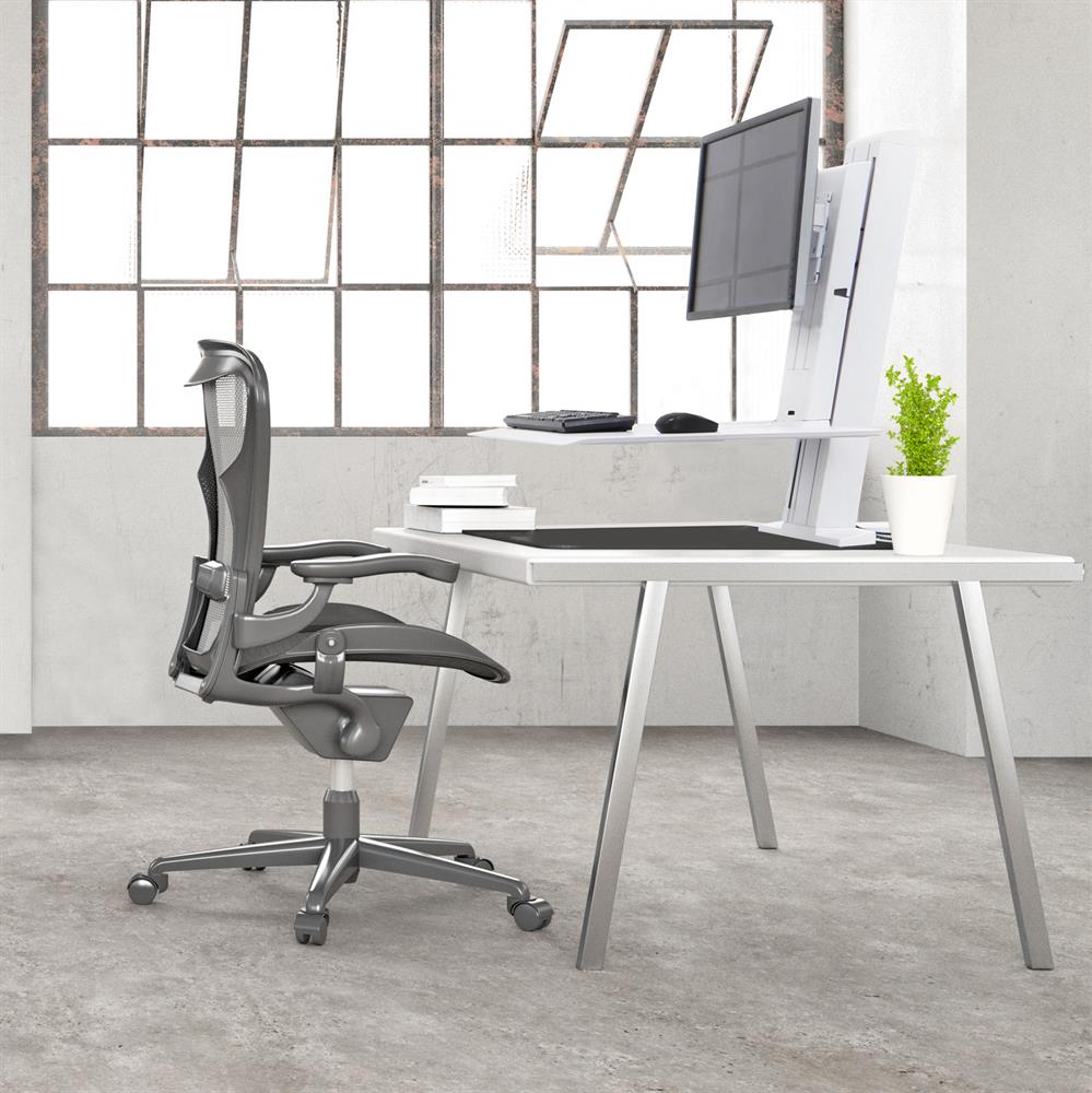 Ergotron 33-407-062 WorkFit-SR, Dual Monitor, Standing Desk Workstation, White Monitor Arm Desk Mount Ergotron
