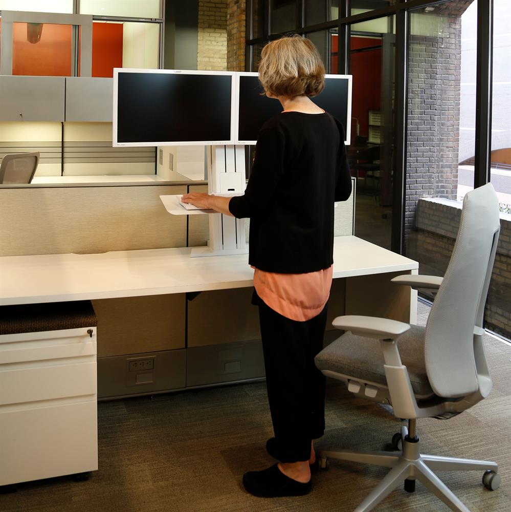 Ergotron 33-407-062 WorkFit-SR, Dual Monitor, Standing Desk Workstation, White Monitor Arm Desk Mount Ergotron