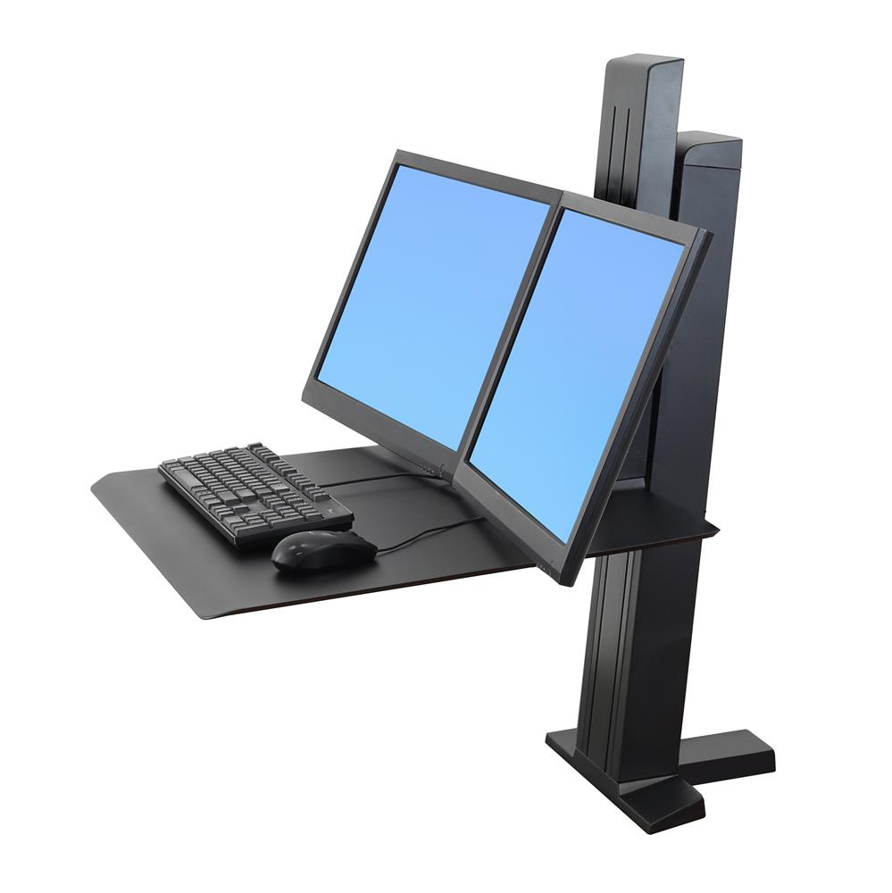Ergotron 33-407-085 WorkFit-SR, Dual Monitor, Standing Desk Workstation, Black Monitor Arm Desk Mount Ergotron