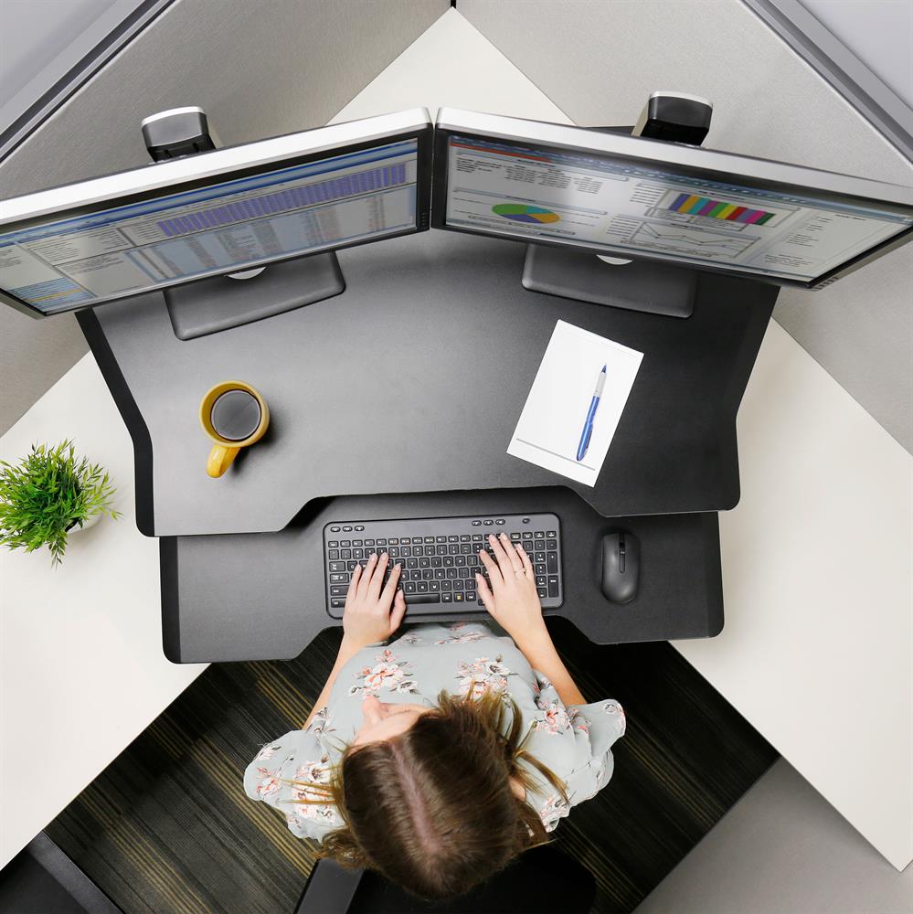 Ergotron 33-468-921 WorkFit Corner Standing Desk Converter | Sit-Stand Desk Workstation Monitor Arm Desk Mount Ergotron