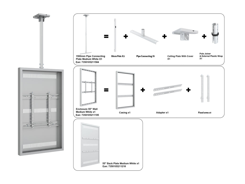 Multibrackets M Pro Series Enclosure 55" Ceiling Medium White Signage Display Enclosures Multibrackets