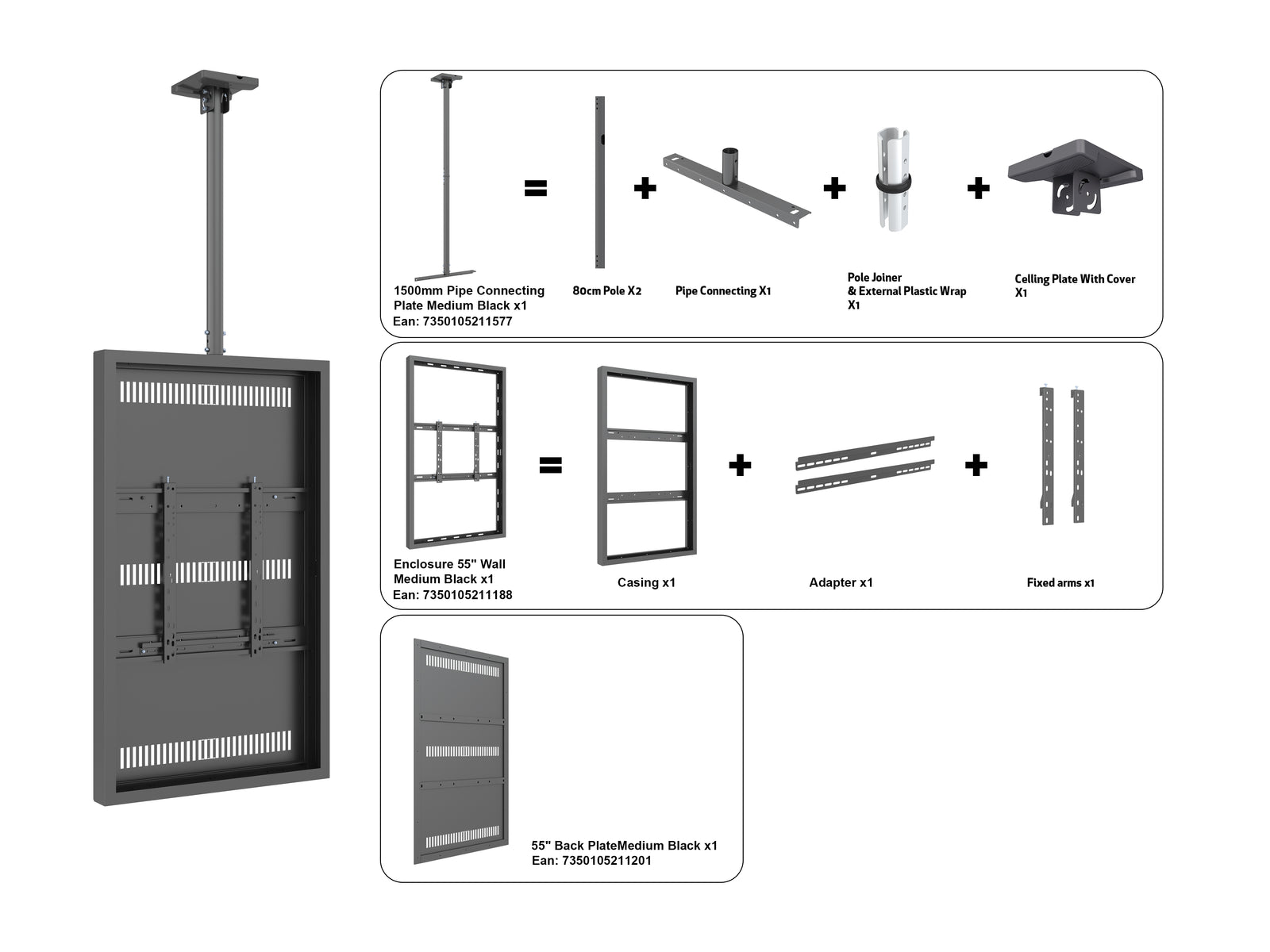 Multibrackets M Pro Series Enclosure 55" Ceiling Medium Black Signage Display Enclosures Multibrackets