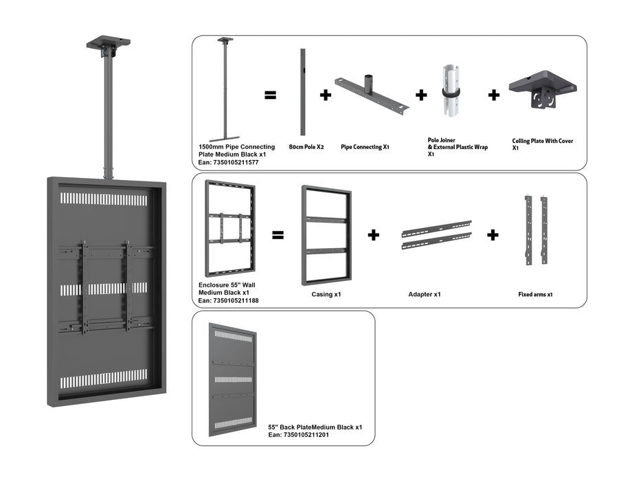 Multibrackets M Pro Series Enclosure 55" Ceiling Medium Black Signage Display Enclosures Multibrackets