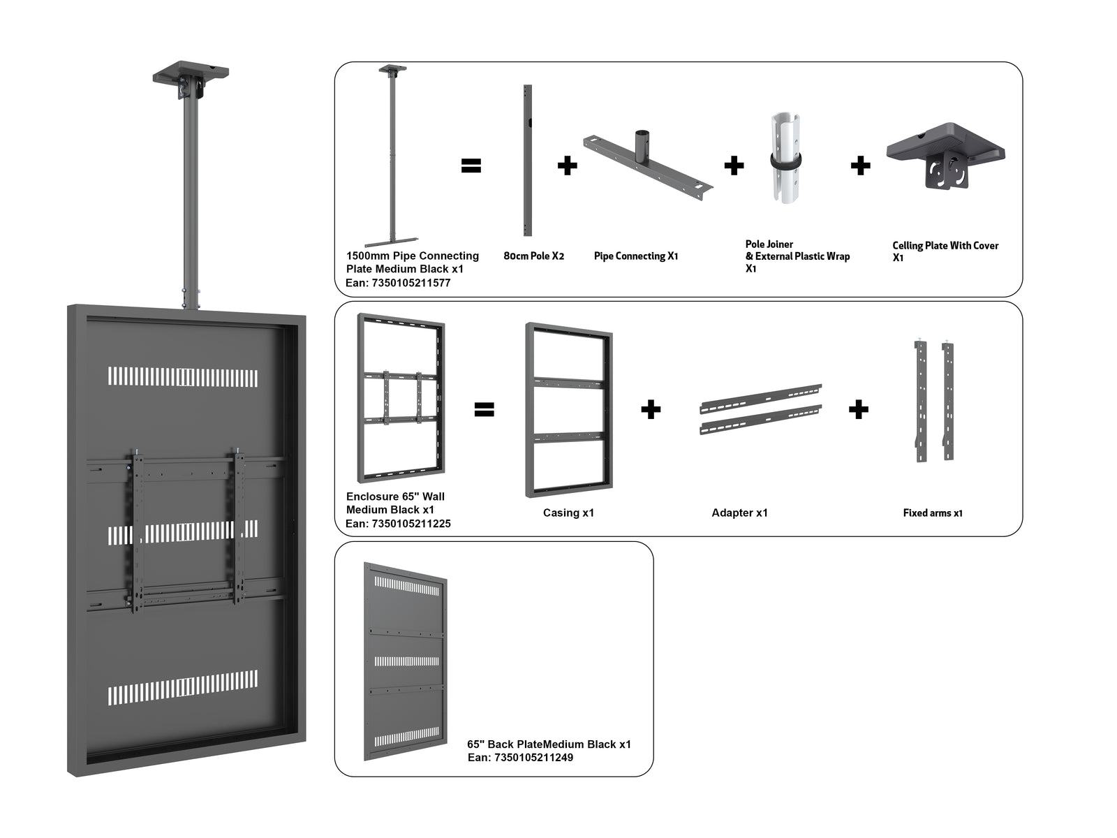 Multibrackets M Pro Series Enclosure 65" Ceiling Medium Black Signage Display Enclosures Multibrackets