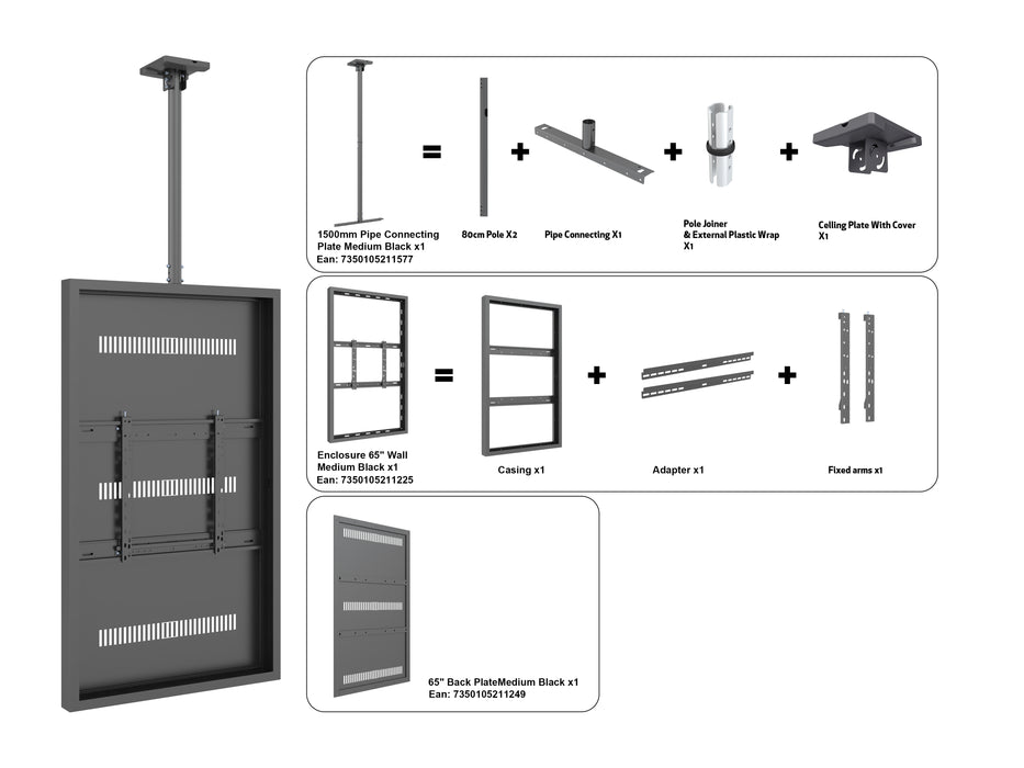 Multibrackets M Pro Series Enclosure 65" Ceiling Medium Black Signage Display Enclosures Multibrackets