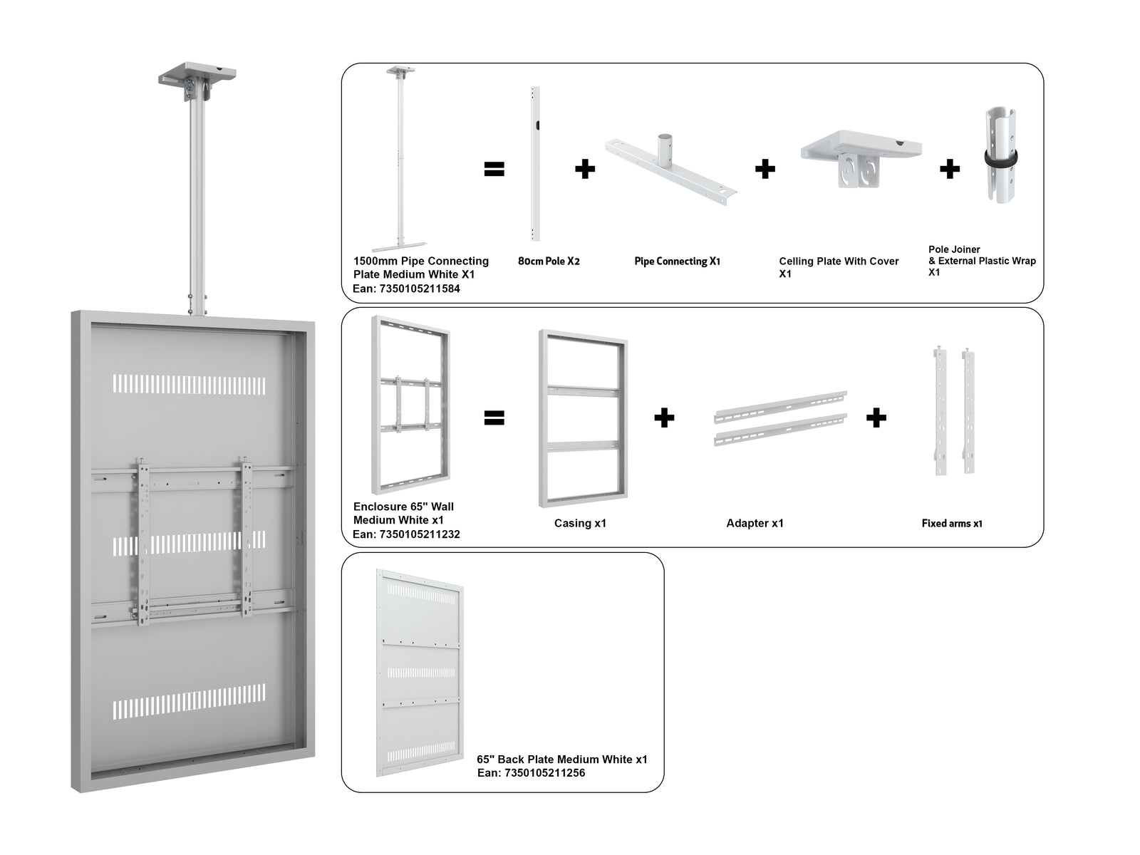Multibrackets M Pro Series Enclosure 65" Ceiling Medium White Signage Display Enclosures Multibrackets