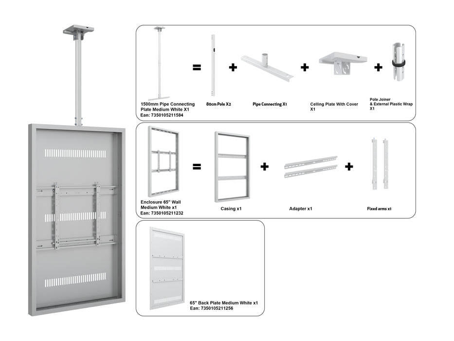 Multibrackets M Pro Series Enclosure 65" Ceiling Medium White Signage Display Enclosures Multibrackets