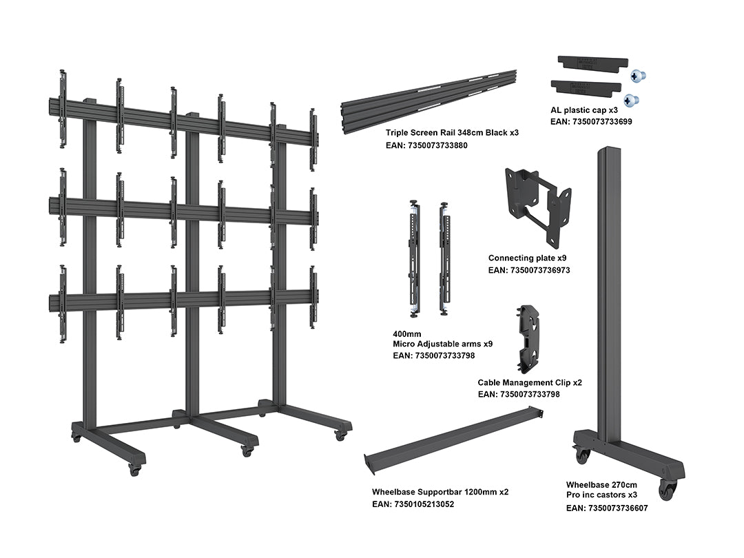 Multibrackets M Pro Series 43" - 65" 3x3 Video Wall Stand | 7350105213373 Floor Stand Multibrackets