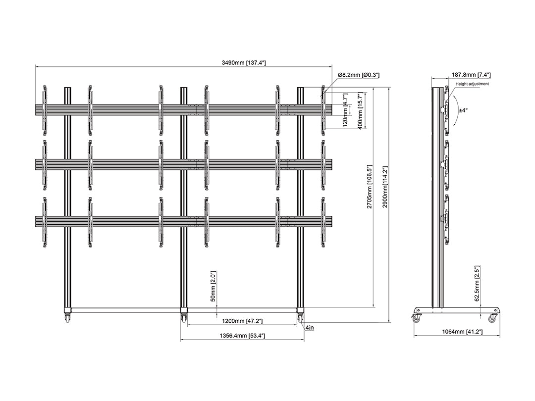 Multibrackets M Pro Series 43" - 65" 3x3 Video Wall Stand | 7350105213373 Floor Stand Multibrackets