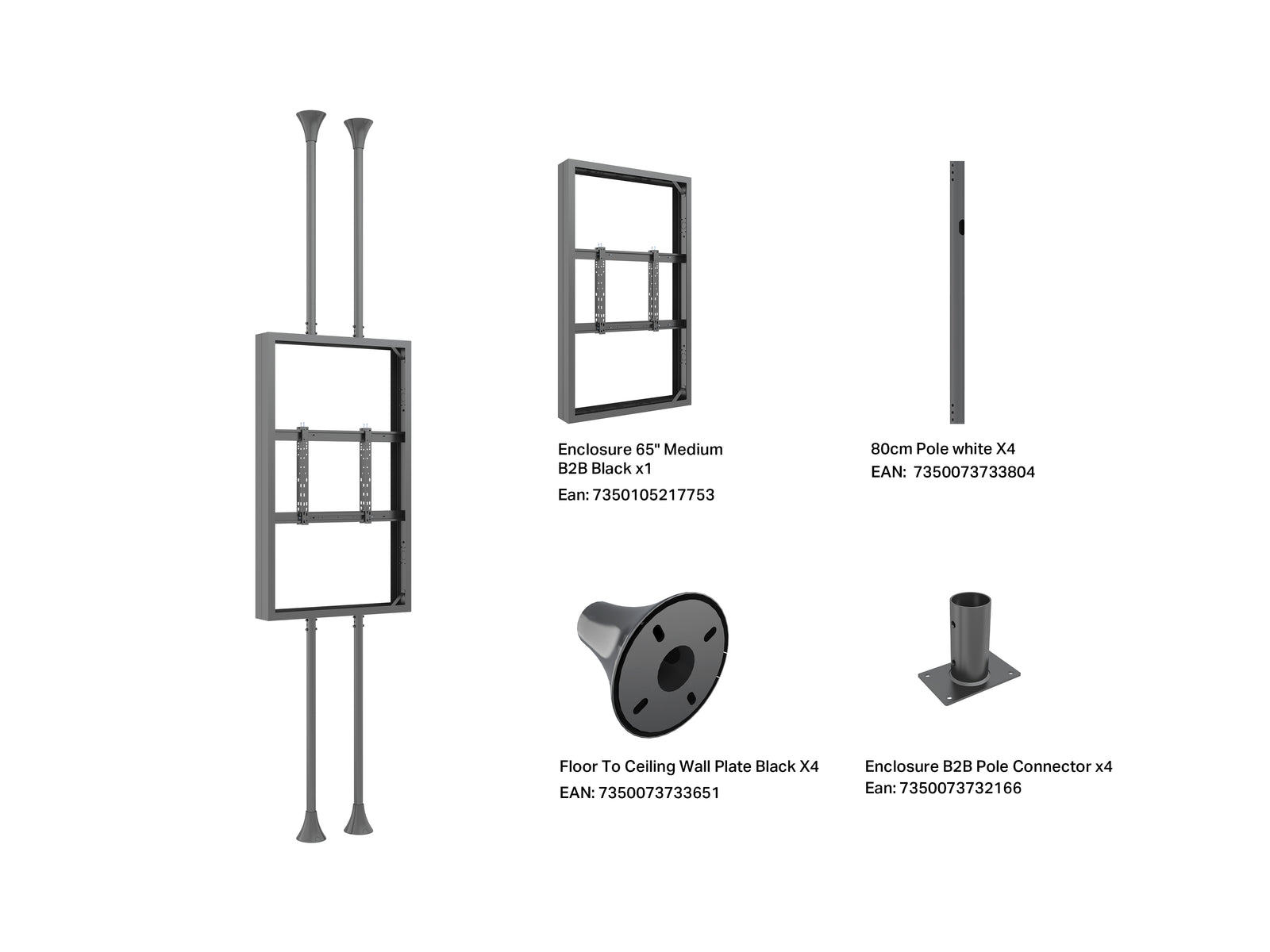 Multibrackets M Pro Series Enclosure 65" Floor to Ceiling Mount B2B Medium - 3m Lenght Signage Display Enclosures Multibrackets