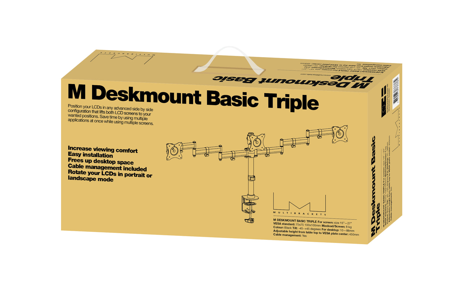 Multibrackets M Deskmount Basic Triple Monitor Desk Mount - 15"-27" Screens Monitor Arm Desk Mount Multibrackets