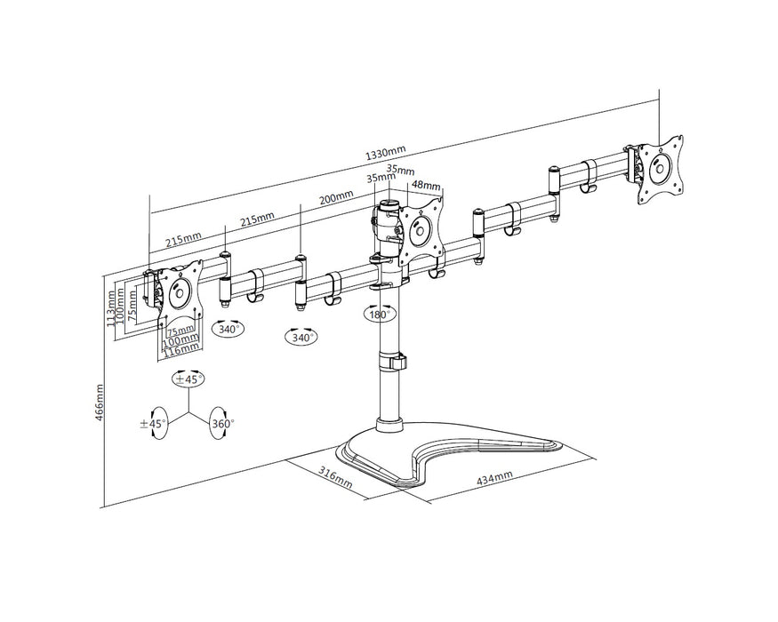 Multibrackets M Deskstand Basic Triple Monitor Desk Mount - 15"-27" Monitors Monitor Arm Desk Mount Multibrackets