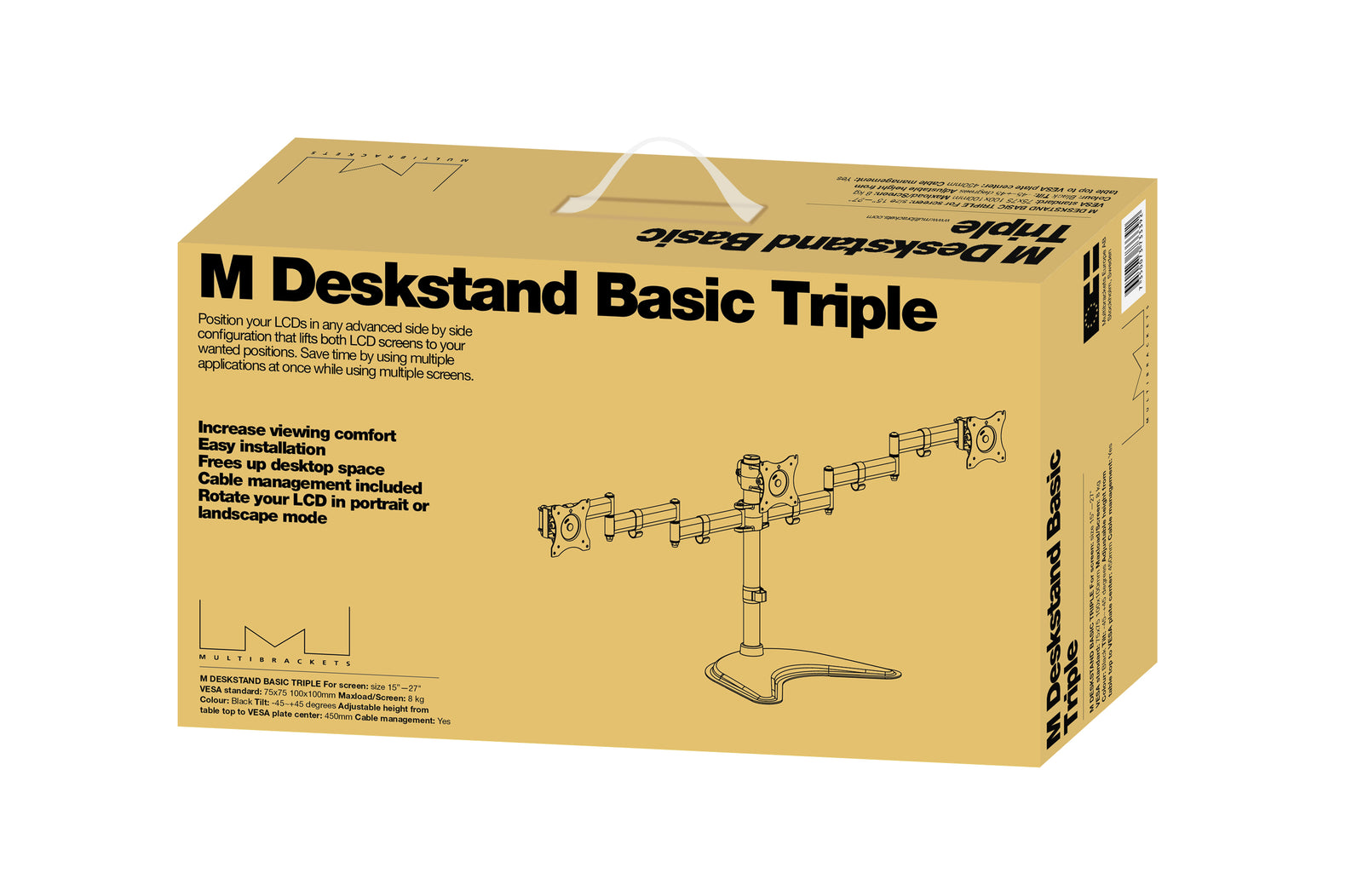 Multibrackets M Deskstand Basic Triple Monitor Desk Mount - 15"-27" Monitors Monitor Arm Desk Mount Multibrackets