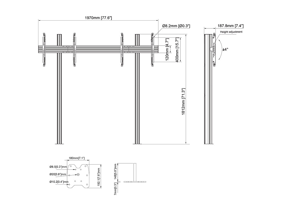 Multibrackets MBFM2x1U M Floorstands Column Pro - (32"-65") Floor Stand Multibrackets