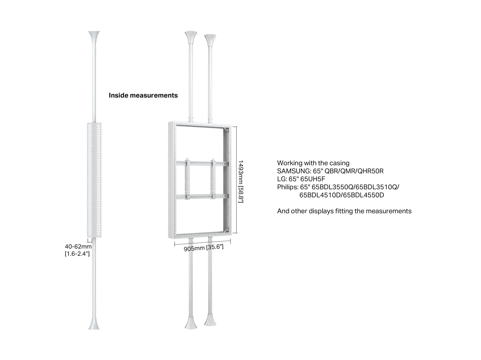 Multibrackets M Pro Series Enclosure 65" Floor to Ceiling Mount B2B Medium - 3m Length Signage Display Enclosures Multibrackets