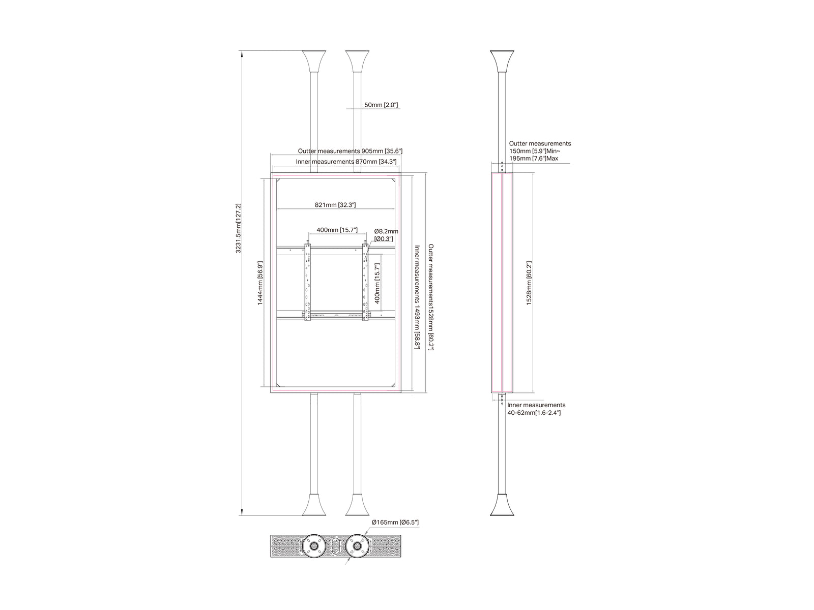 Multibrackets M Pro Series Enclosure 65" Floor to Ceiling Mount B2B Medium - 3m Length Signage Display Enclosures Multibrackets