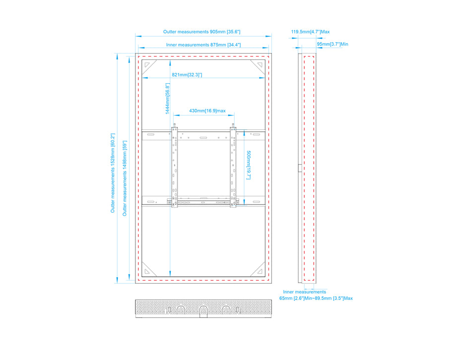 Multibrackets M Pro Series Enclosure 65" High Brightness Wall Medium White Signage Display Enclosures Multibrackets