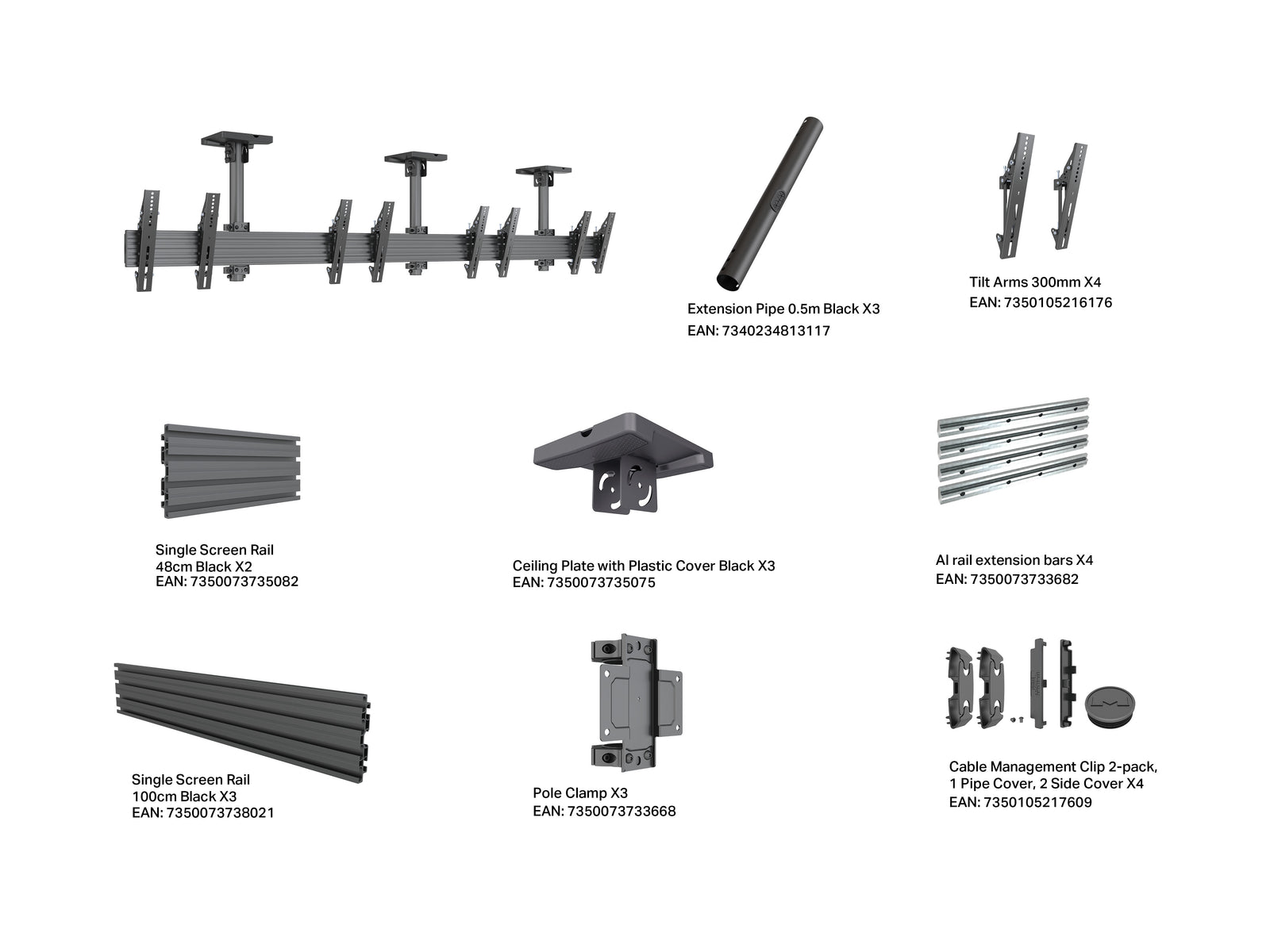 Multibrackets M Menu Board Pro 4-Screen Ceiling Mount For 32"-50" Screen | VESA 300x300 Ceiling Mount Bracket Multibrackets