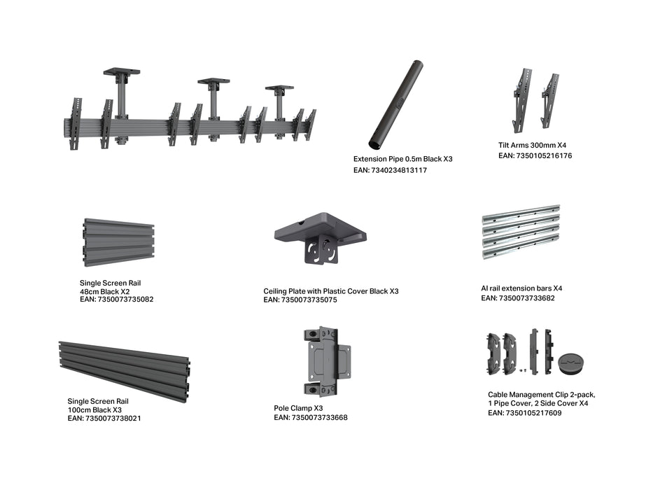Multibrackets M Menu Board Pro 4-Screen Ceiling Mount For 32"-50" Screen | VESA 300x300