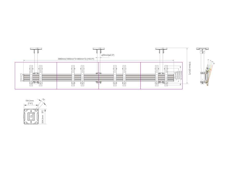 Multibrackets M Menu Board Pro 4-Screen Ceiling Mount For 32"-50" Screen | VESA 300x300