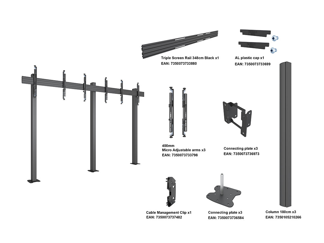 Multibrackets MBFM3x1U 3x1 Single-Sided Video Wall Stand For 32"-65" Screens Floor Stand Multibrackets