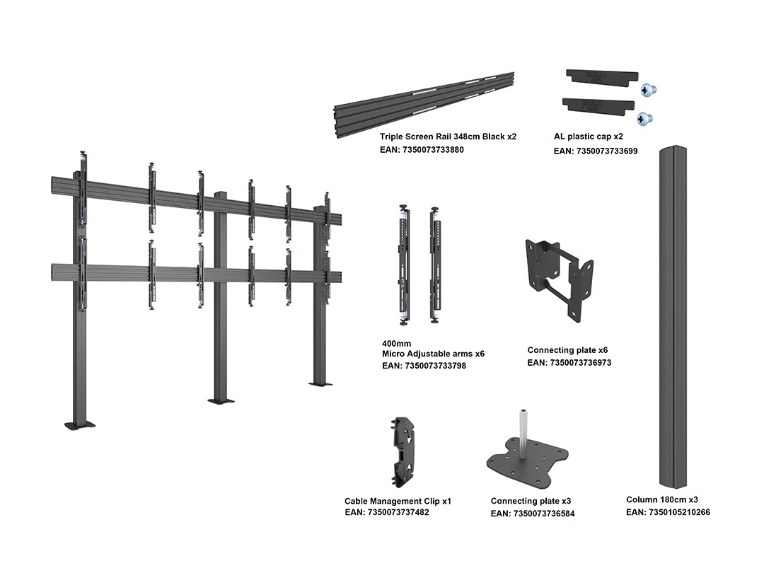 Multibrackets MBFM3x2U 3x2 Double-Sided Video Wall Floor Stand For 32"-65" Screens Floor Stand Multibrackets