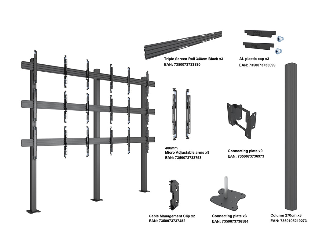 Multibrackets MBFM3x3U Triple-Sided 3x3 Video Wall Stand For 32"-65" Screens Floor Stand Multibrackets