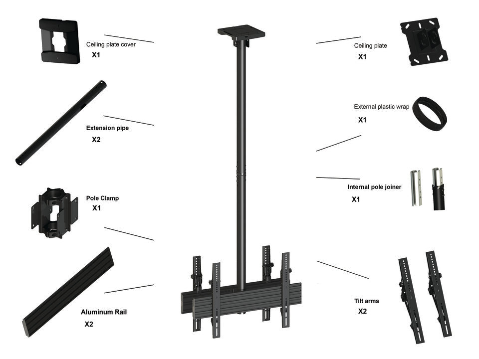 Multibrackets 42"-75" MBC1UX2 1.5m Pole Display Ceiling Mount Pro For 2 Screens Ceiling Mount Bracket Multibrackets