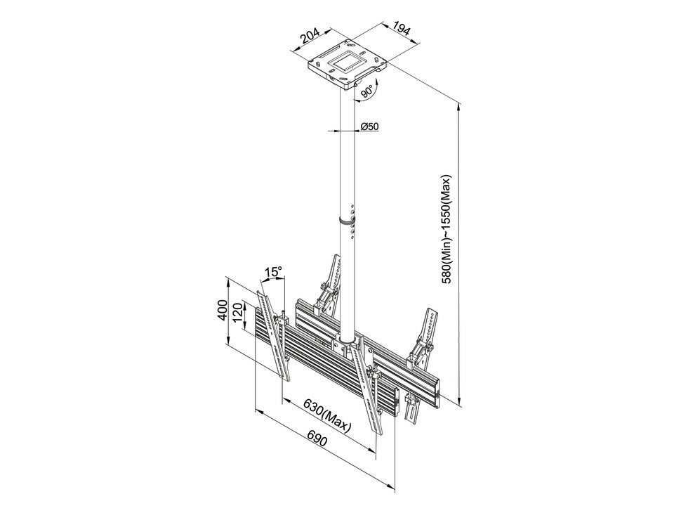Multibrackets 42"-75" MBC1UX2 1.5m Pole Display Ceiling Mount Pro For 2 Screens Ceiling Mount Bracket Multibrackets