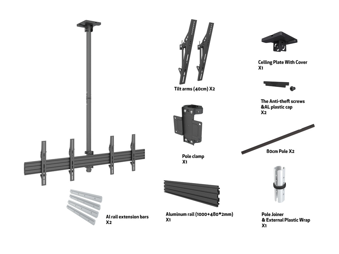 Multibrackets MBC2X1U Display Ceiling Mount Pro | 7350073733460 Ceiling Mount Bracket Multibrackets