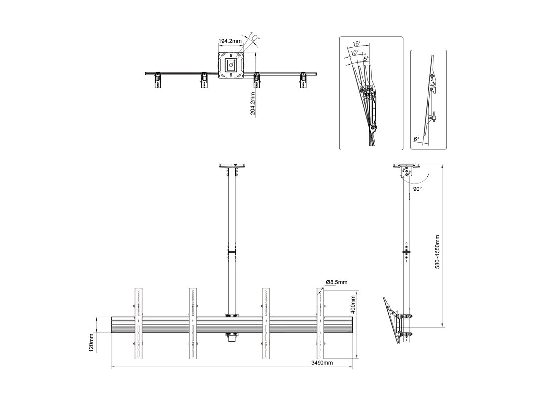 Multibrackets MBC2X1U Display Ceiling Mount Pro | 7350073733460 Ceiling Mount Bracket Multibrackets