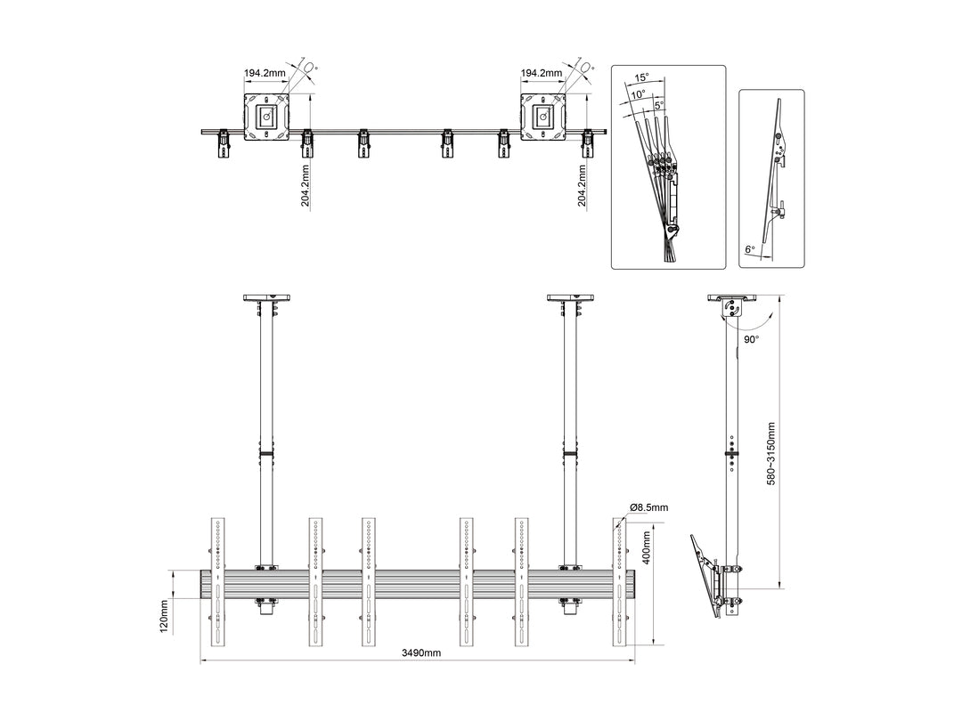Multibrackets MBC3X1U Display Ceiling Mount Pro | 7350073733477 Ceiling Mount Bracket Multibrackets