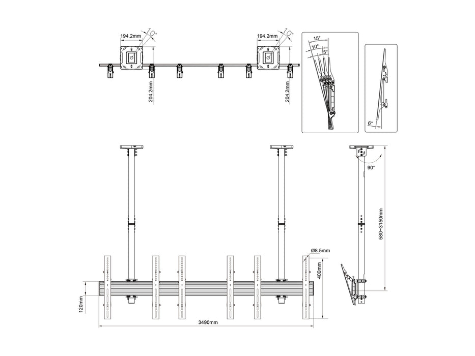 Multibrackets MBC3X1U Display Ceiling Mount Pro