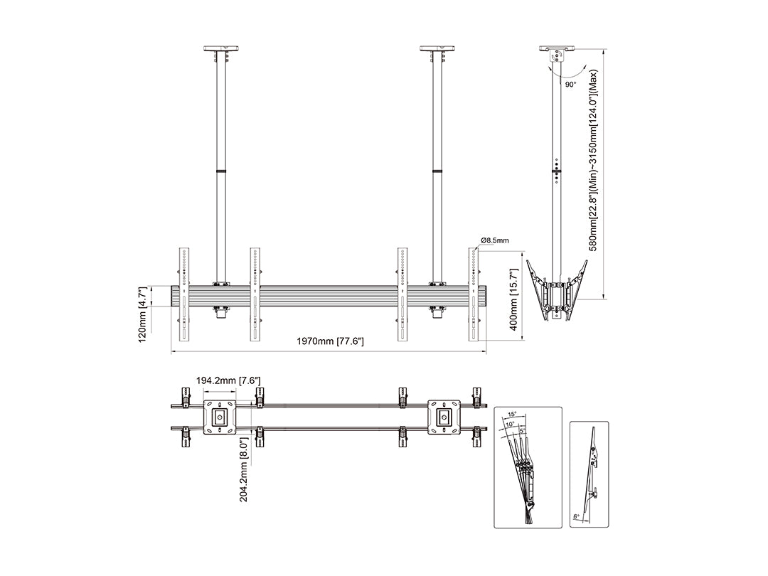 Multibrackets MBC2X1U2 Display Ceiling Mount Pro Ceiling Mount Bracket Multibrackets