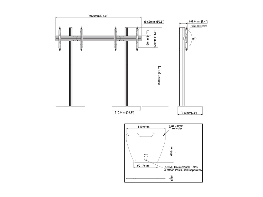 Multibrackets MBF2x1U M Pro Series Video Wall Stand - (32"-65") Floor Stand Multibrackets