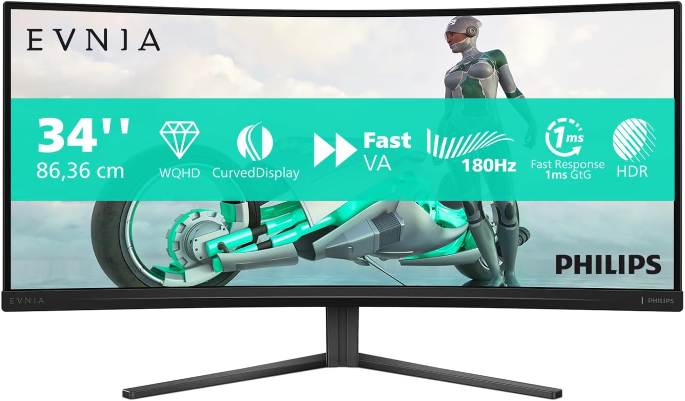 Philips Evnia 34" WQHD Curved Fast VA Gaming Monitor | 34M2C3500L/00 Gaming Monitor Philips