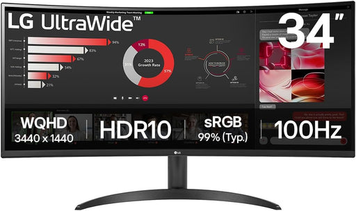 LG 34" VA 100Hz UltraWide QHD Curved Monitor - Black | 34WR50QK-B.AEK Gaming Monitor LG