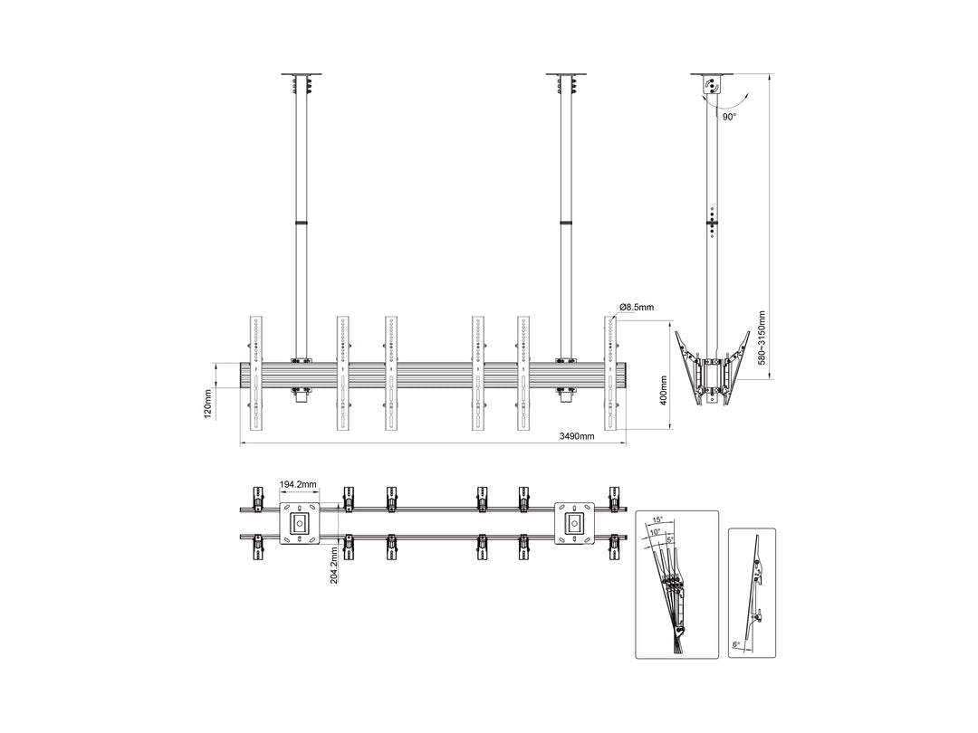 Multibrackets MBC3X1U2 Display Ceiling Mount Pro Ceiling Mount Bracket Multibrackets