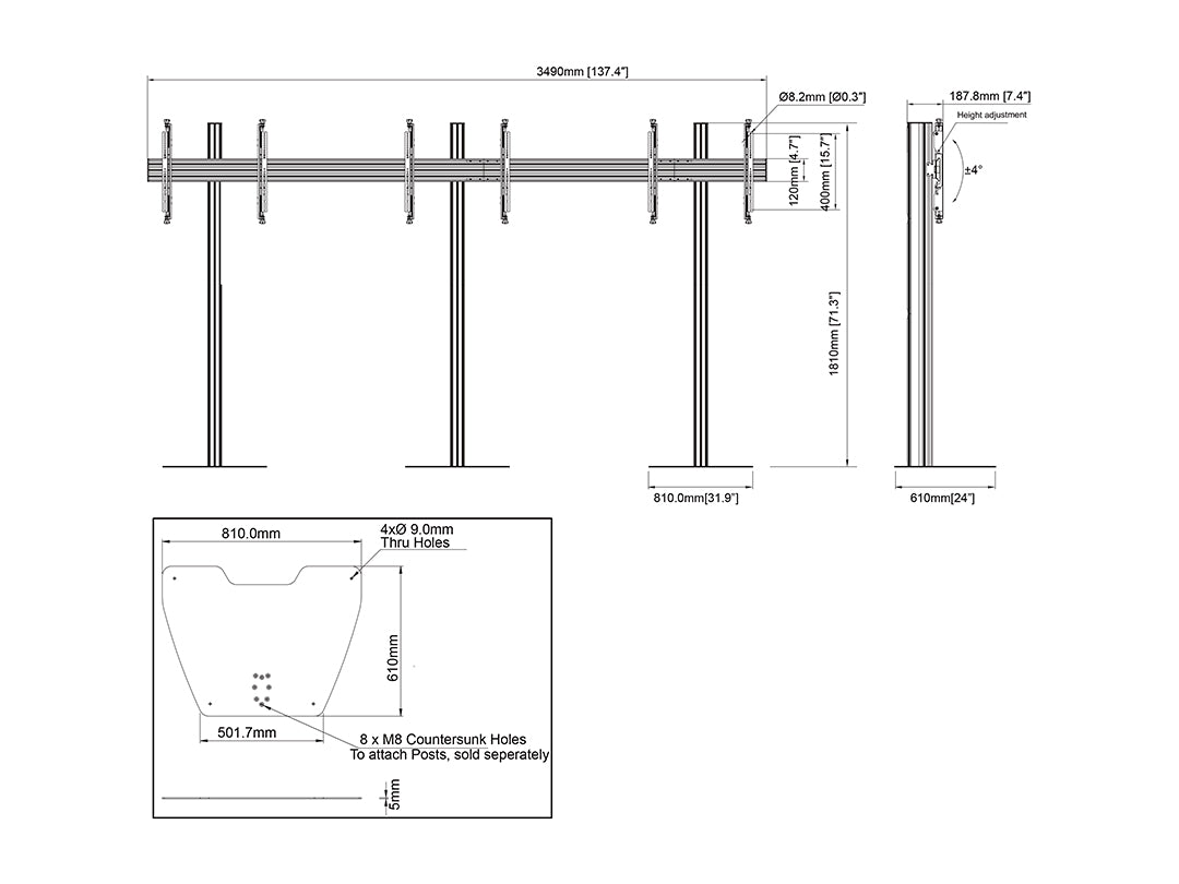 Multibrackets MBF3x1U M Pro Series Video Wall Stand - (32"-65") Floor Stand Multibrackets