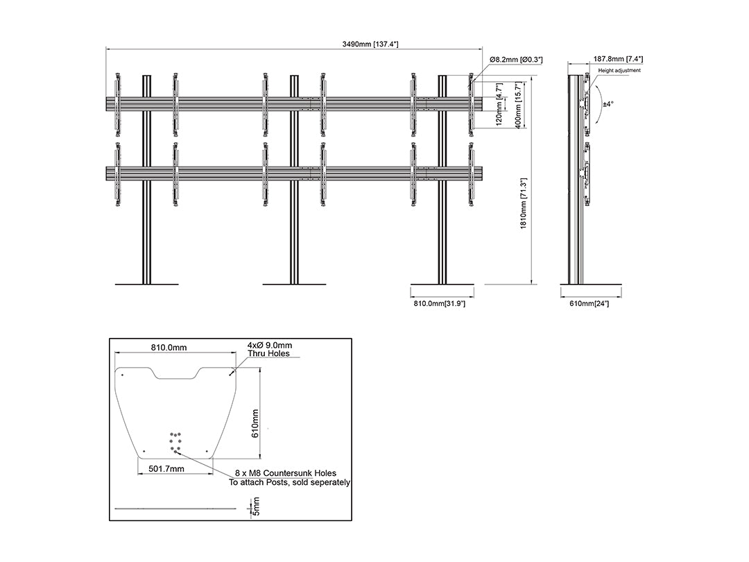 Multibrackets MBF3x2U M Pro Series Video Wall Stand - (32"-65") Floor Stand Multibrackets