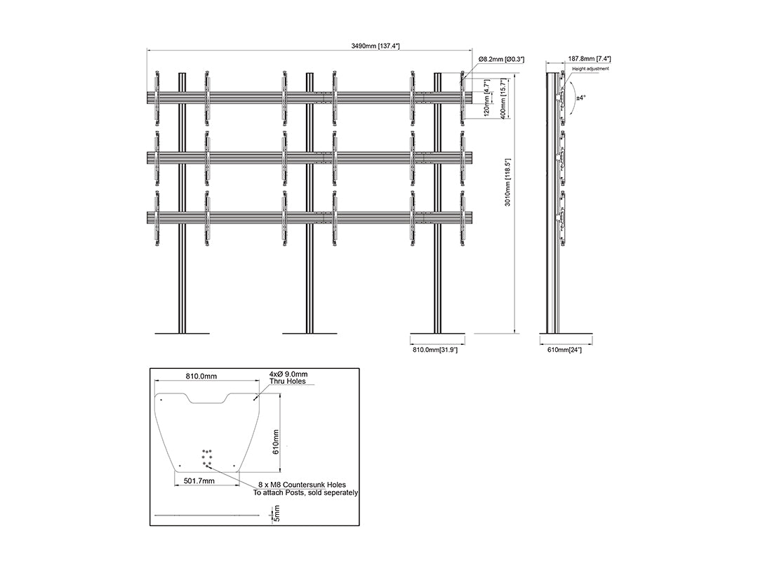 Multibrackets MBF3x3U M Pro Series Video Wall Stand - (32"-65") Floor Stand Multibrackets
