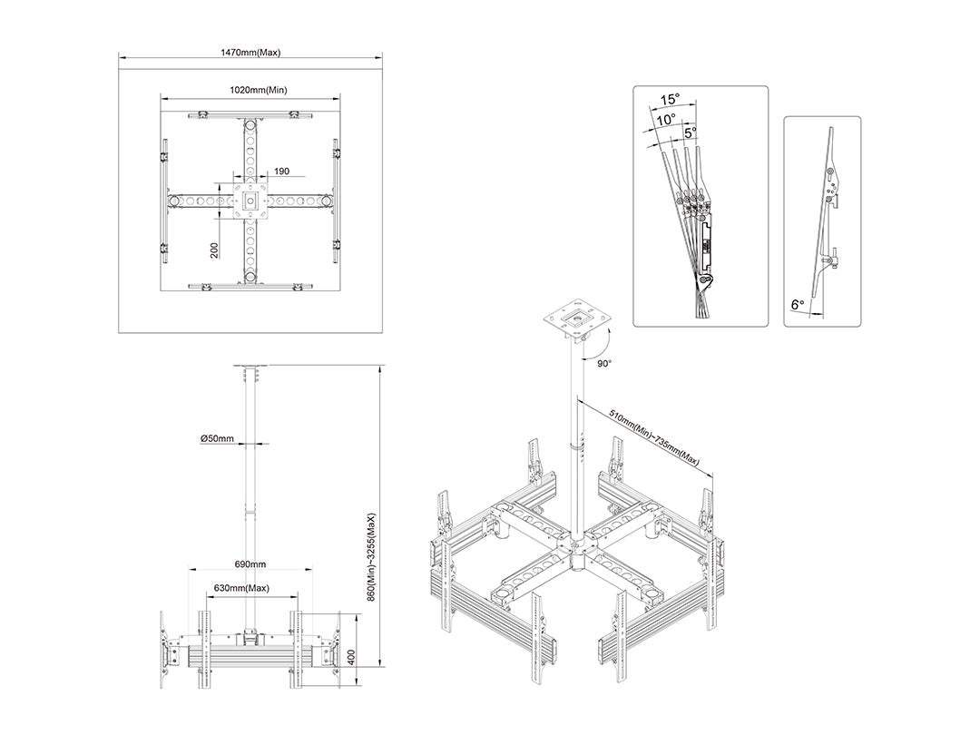 Multibrackets MBC4U Display Ceiling Mount Pro Ceiling Mount Bracket Multibrackets