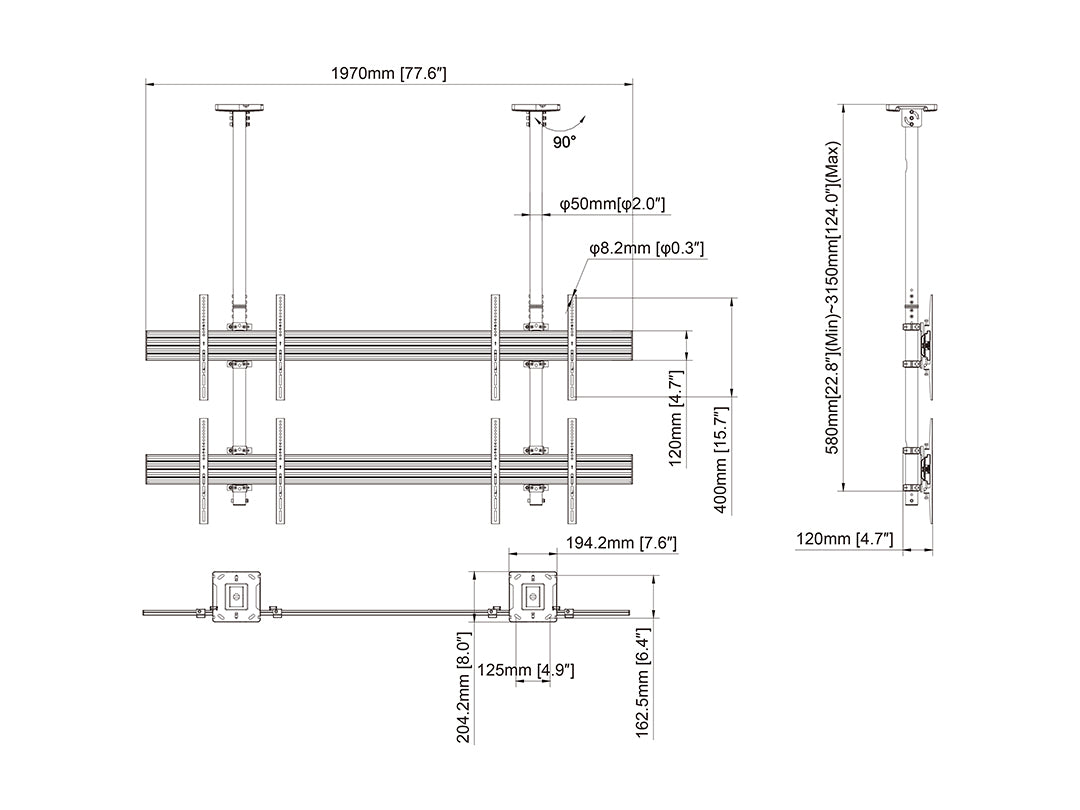 Multibrackets MBC2X2U Display Ceiling Mount Pro Ceiling Mount Bracket Multibrackets
